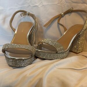 BCBGeneration Glittering Silver Block Heels